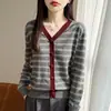 Abrigo de Punto a Rayas 2026 para Mujer, Nuevo Estilo, Bloque de Color, Holgado, Cárdigan de Primavera para Mujer, Suéter Delgado con Cuello en V para Uso Transfronterizo