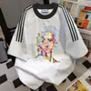 Camiseta de Manga Corta con Bloques de Color, Diseño de Marca China de Moda, Estilo Pareja con Tres Rayas, Holgada Casual Versátil para el Día a Día