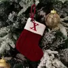 Decoración Navideña Nueva Transfronteriza Calcetines Navideños Rojos Tejidos Colgante para Árbol de Navidad Calcetines de Lana Bordados con Letras