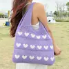 Bolsa de Crochê Vazada em Formato de Coração, Estilo Casual e Simples, Bolsa de Ombro Único para Mulheres, Grande Capacidade, Bolsa de Palha para o Dia a Dia, Tote Versátil