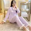 Nuevo Conjunto de Pijama de Algodón Nube para Mujer, Cárdigan Estilo Primavera y Otoño, Manga Larga, Dulce, Holgado, Lindo, Delgado, Conjunto para el Hogar