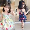 Vestido Floral Feminino sem Costas com Alças, Novo Estilo de Verão, Roupa Infantil para Comércio Exterior, Atacado para Idades 3-8