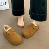 Botas de neve femininas sem cadarço, cano baixo, sapatos de algodão, mocassins, sola grossa, forradas com fleece, quentes, sapatos estilo Birkenstock, nova coleção de inverno 2026