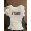 Camiseta Blanca de Manga Corta con Cuello Redondo de Diseño de Nicho para Mujer Moda de Verano Estilo Chica Picante Corte Ajustado Top Versátil con Personalidad ins