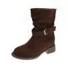 Botines Cortos Apilados de Tacón Grueso de Felpa Retro para Mujer 2026 Otoño Invierno Nuevos Botas Martin de Media Pantorrilla Botas Vaqueras Botas de Montar