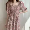 Nuevo Vestido Largo Floral de Verano para Mujer Estilo Bosque Chifón Retro Francés Vestido Súper Hada Cuello Cuadrado Mangas Abullonadas