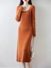 Vestido Largo de Lana con Cuello en U para Mujer, Falda Plisada de Otoño e Invierno, Vestido Suéter Básico de Punto para Mujer