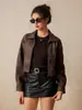 Top de Suede Casual con Solapa Vintage para Mujer 2024 Otoño Nuevo Street Todas las Combinaciones Cremallera Chaqueta Corta