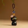Gato de Ébano Cadena para Teléfono Móvil Colgante Estilo Creativo Llavero de Coche Colgante para Memoria USB Muñeca de Palo de Rosa
