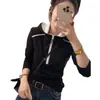 Outono e Inverno Novo Estiloso Redutor de Idade Cor Color Block Meio Zíper Manga Longa Camisa da Moda Celebridade da Internet Popular Moda Camiseta com Capuz