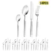 Venta al por mayor Transfronterizo Acero Inoxidable 410 Columna Romana Cuchillo para Bistec, Tenedor, Cuchara Vajilla, Cucharita de Café, Tenedor de Lujo para Banquetes de Hotel