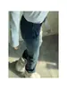 Jeans Feminino Americano Plus Size com Rasgos Cruzados, Moda Primavera, Skinny Desgastado Emagrecedor com Barra Micro Flare