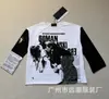 Camiseta de manga longa com estampa de letras e retrato vintage desgastado ERD de alta qualidade, corte justo, para a geração jovem abastada