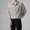 Camisa Listrada Masculina de Manga Longa Fina Estilo Coreano Nova 2024 Slim Fit com Bolso Casual Popular