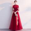 Vestido de Casamento Vermelho de Manga Longa para a Noiva, Estilo 2026, Traje de Banquete Qipao Estilo Chinês para Mulheres, Verão