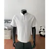 Producto Más Vendido Fotos Reales Estilo Americano Desestructurado Media Cremallera Cuello Alto Manga Corta Camiseta Unisex Casual Hombro Normal Top Color Sólido Versátil
