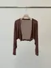 Cardigan de Tricô de Seda de Gelo Estilo Francês Cintura Alta Proteção Solar Feminino Shawl Fino de Verão com Saia de Alças Top Externo Blusa