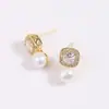 Pendientes de Cubo de Azúcar con Diamantes Completos y Perlas de Agua Dulce Naturales con Pasadores de Plata de Ley S925, Pendientes Grises de Moda Minimalista