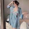 Ropa de Casa Ligera tipo Seda Conjunto de Dos Piezas Cómodo Transpirable Sexy Escote en V Bajo Costura de Encaje Traje de Camisón