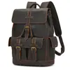 Mochila Masculina, Mochila de Couro Crazy Horse, Bolsa Escolar de Couro Bovino, Mochila de Grande Capacidade, Bolsa de Viagem, Bolsa de Ombro Masculina para Negócios
