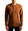 Camisa Henley Americana de Manga Larga para Hombre con Tapeta de Tres Botones Puños de Canalé para Primavera y Otoño Top Casual Básico de Punto
