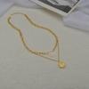 Colar Feminino Banhado a Ouro 18K Aço Inoxidável Estilo Ins Transfronteiriço Duplo Laminado Corrente de Clavícula Personalidade All-match Moda Feminina