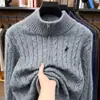 Novo cardigã de suéter outono e inverno para homens, apresentando um design bordado moderno estilo Ralph Lauren, gola alta e fecho de zíper