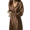 2026 Casaco Trench Coat Feminino Longo de Cor Sólida, Gola Lapela, Slimming, Ajuste Solto, Acima do Joelho, Proteção Solar