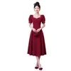 Vestido Negro de Cuello Cuadrado con Mangas Abullonadas para Mujer, Elegante Vestido de Longitud Media con Cuello Cuadrado, Ceñido a la Cintura, Corte Entallado para Compromiso, Homecoming, Banquete