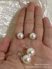 Clásicos zapatos redondos de tacón alto en gris jaspeado múltiple blanco, aretes, sentido exquisito de lujo ligero, versión con gancho para la oreja de plata esterlina pura S925, para perforación de oreja