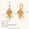Joyería de Acero Inoxidable, Nuevo Estilo Popular Europeo y Americano, Pendientes Colgantes, Collar, Anillo de Rana y Palmera Chapados en Oro de 18 Quilates de Nicho
