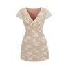 Spice Girls Vintage Sexy Encaje Cuello en V Manga Corta Vestido Corto Celebridad de Internet Puro Ajustado Cintura Ceñida Adelgazante Falda A