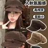 Otoño/Invierno 2025 Sombrero Octagonal Retro de Ante para Mujer Parte Superior Alta para la Cabeza Hace que la Cara se Vea Más Pequeña Circunferencia de Cabeza Grande Estilo Coreano Versátil Gorra de Periódico Pintor