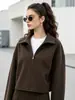 Abrigo de lana marrón de moda transfronterizo para mujer, otoño e invierno 2026, abrigo de lana simple casual holgado con un diseño elegante para mujer