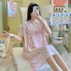 Camisola de seda de algodão feminina primavera e outono verão pijama fino coreano meninas doces celebrantes online explosões ao vivo casa outwear saia