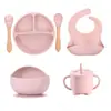 Baberos de Silicona, Baberos para Alimentar Bebés, Baberos Impermeables de Grado Alimenticio para Comer, Baberos Finos para Saliva, Juego de Vajilla Infantil Anti-Suciedad