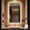 Espelho de Banheiro Inteligente de Hotel Espelho Quadrado com Moldura Espelho de Banheiro Tela Sensível ao Toque Espelho Iluminado por LED Anti-Embaçante para Banheiro
