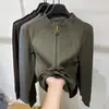 Moletom elegante com zíper duplo e gola alta, retalhos e mangas compridas para mulheres, novo top casual estiloso e jovem do outono de 2026