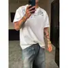 Camiseta de Manga Corta para Hombre, Estilo Nuevo de Verano, Marca de Moda, Corte Holgado, Top Estampado de Media Manga para Adolescentes