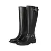 Botas Altas de Punta Redonda Transfronterizas Otoño/Invierno Color Sólido Cremallera Lateral Tacón Cuadrado Versátil Talla Grande Botas de Cuero para Mujer Botas de Montar de Tacón Medio Mujer