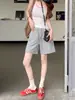 Pantalones cortos deportivos grises para mujer para verano, pantalones casuales finos de pierna ancha, estilo holgado y casual, adecuados para mujeres petite, pantalones cortos de tres cuartos