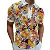 Camiseta Polo Masculina de Poliéster da Moda Casual Popular Estampada de Manga Curta com Zíper para Homens de Exportação Europeia e Americana de Primavera