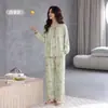 Algodón PuroEstilo DulcePijama para MujerOtoño NuevoCuello RedondoEncajeManga LargaEstampado FloralConjunto de Ropa para el Hogar