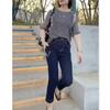 22582 Damei Ai Yuan Verão 2025 Novo Estilo Coreano Blusa Solta Rejuvenescedora Jeans Reto de Cintura Alta para Mulheres