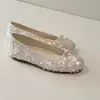 Versão Pronta ~ Sapatilhas de Ballet com Lantejoulas e Laço, Sapatos Baixos para Mulheres, Sapatos Franceses Delicados com Saias