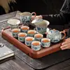 Conjunto de Chá Kung Fu Flores Azuis da Fornalha Ru Cerâmica Bule Viga Tigela Flutuante Xícara de Chá Bandeja de Chá Luxo Acessível Doméstico de Ponta