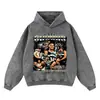 Sudadera con capucha de peso pesado de 420 g, desgastada, holgada, estilo retro, con logo, estampado de baloncesto, con capucha vintage de batik