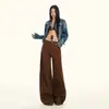 Jeans Anchos de Forro Polar Vintage Naranja Infantil para Mujer, Corte Holgado, Adelgazantes, Cubren Cadera, Pantalones Casuales Versátiles de Longitud Completa