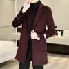 Abrigo de Lana de Longitud Media para Hombre de Otoño e Invierno Moda Casual Abrigo de Lana para Hombre Traje de Tweed de Lana Ajustado Gabardina