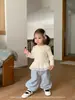 Ropa para Niños Jenny Otoño e Invierno Trajes para Niñas Bebés y Niños Pequeños Estilo Coreano Terciopelo Mangas Largas Tops Dobladillo de Encaje Ropa